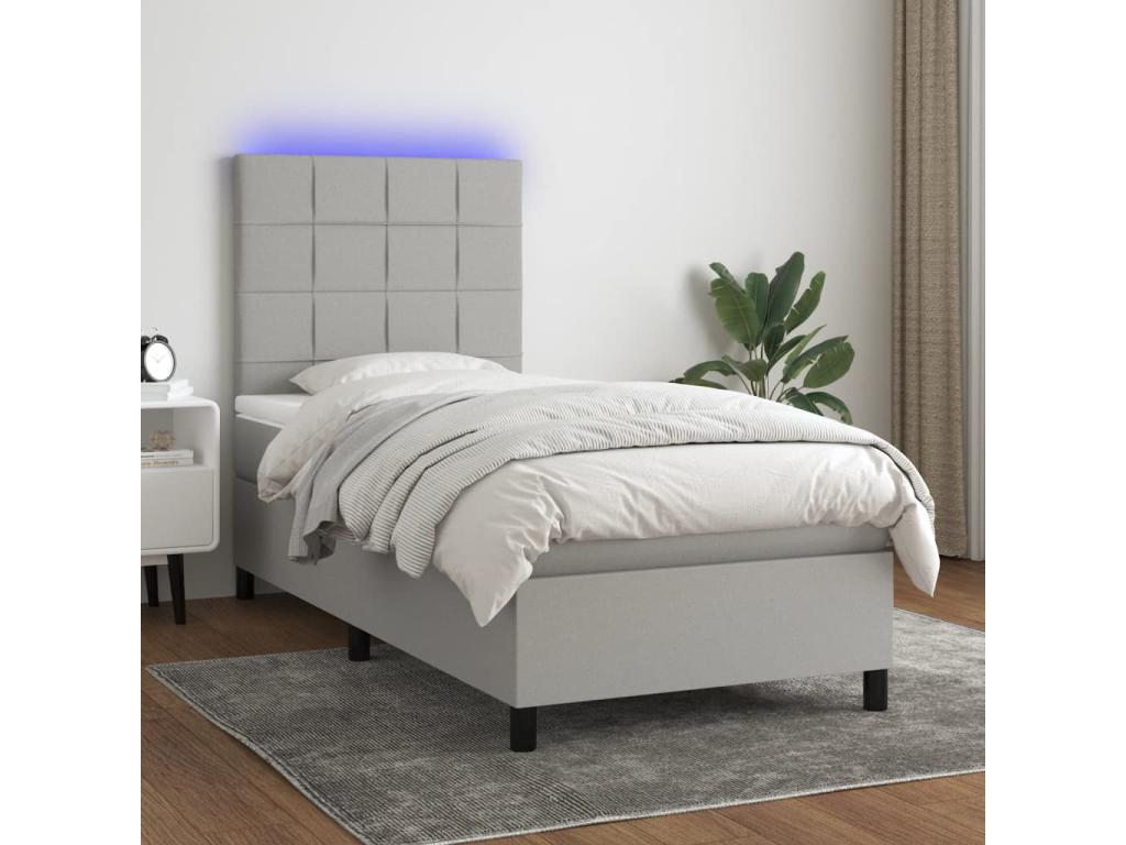 Meublori bed base with mattress and LED, light grey, 90x200cm
