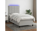 Meublori bed base with mattress and LED, light grey, 90x200cm
