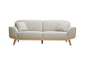 Meublori 3-seater Scandinavian sofa in beige textured velvet-effect fabric and light wood