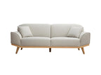 Meublori 3-seater Scandinavian sofa in beige textured velvet-effect fabric and light wood
