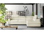 Right-hand corner convertible sofa in cream faux leather with adjustable headrests, Meublori 265cm