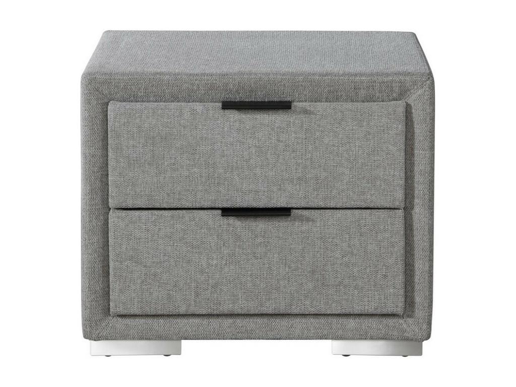 Viorne contemporary bedside table in grey fabric with two drawers