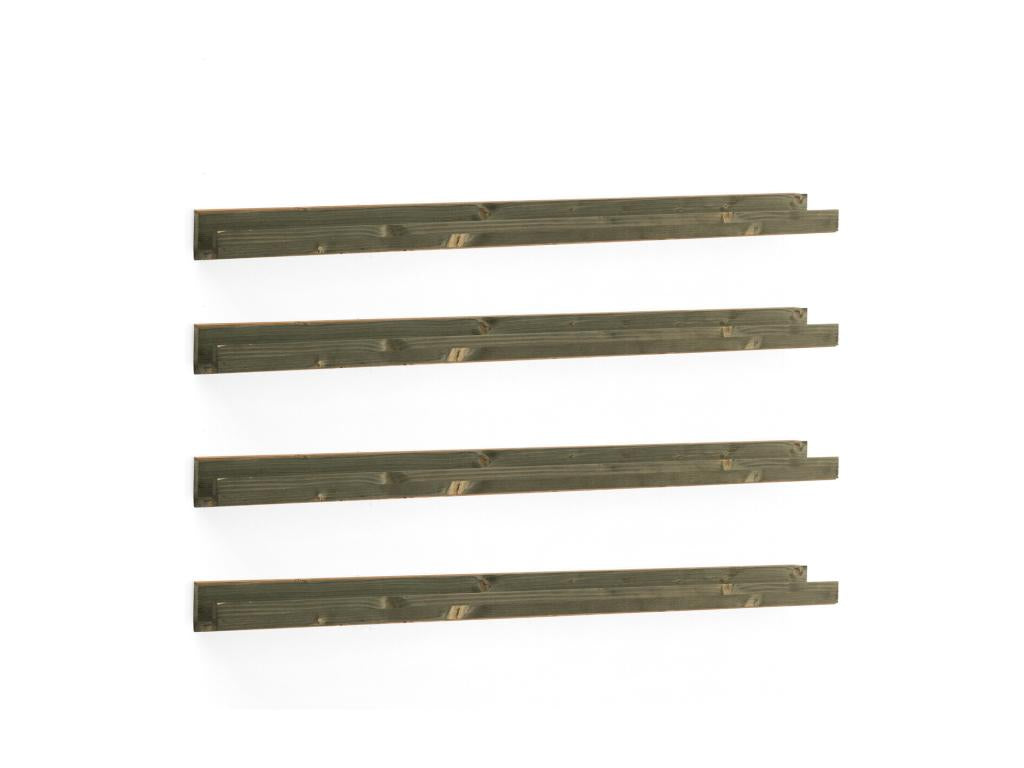 Pack of 4 floating shelves in green pine wood, 100x7cm - Meublori