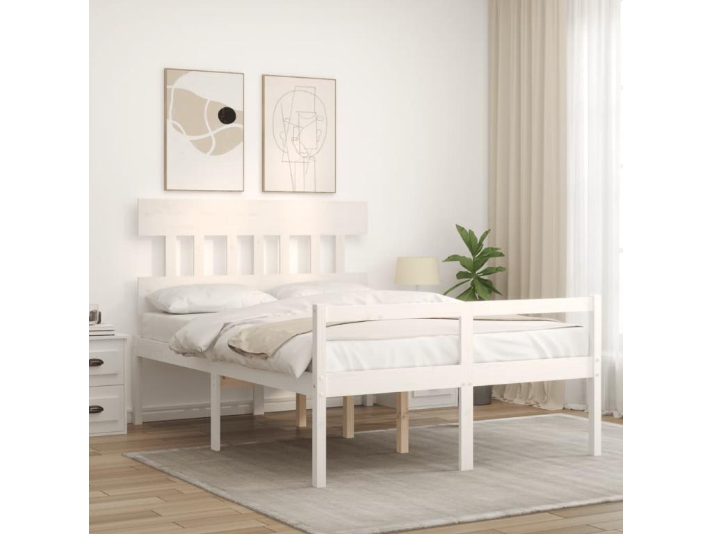 Bed frame with white headboard, 140x200 cm, solid wood, YENY95600