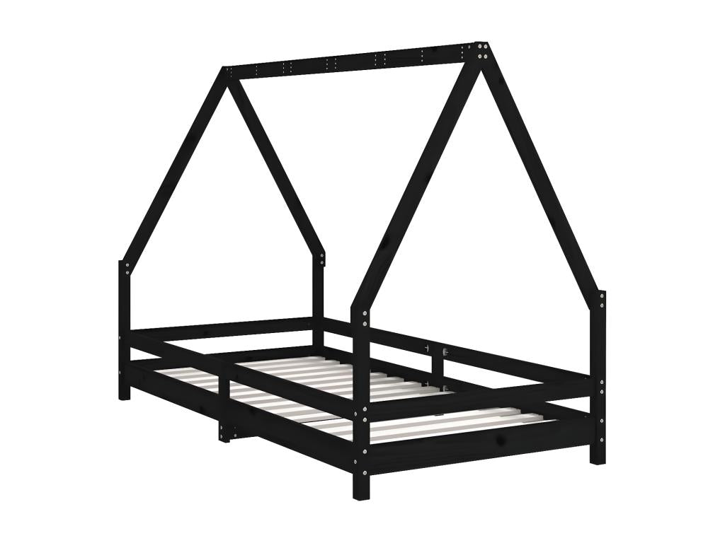 Black children's bed frame 90x190 cm solid pine wood