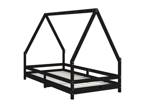 Black children's bed frame 90x190 cm solid pine wood