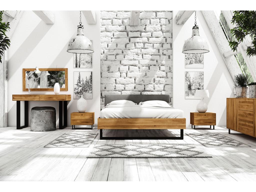 Meublori - Bed with upholstered headboard 160x200 in natural oiled wild oak