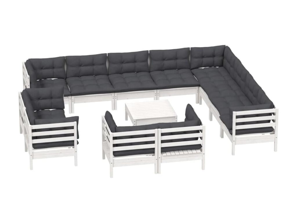 13-piece garden furniture set with cushions, white, solid pine wood