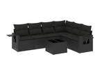 7-piece garden furniture set with cushions, black woven resin