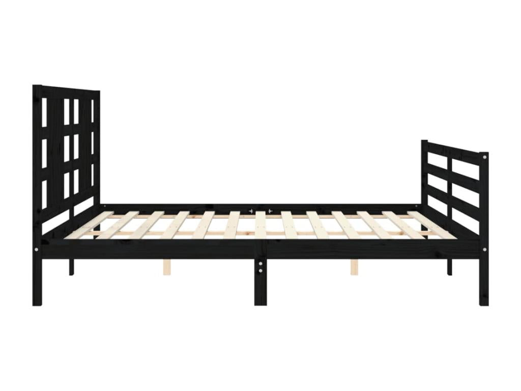 Bed frame with black headboard, 200x200 cm, solid wood