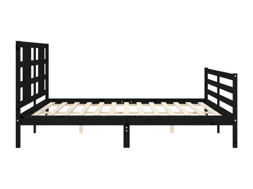 Bed frame with black headboard, 200x200 cm, solid wood