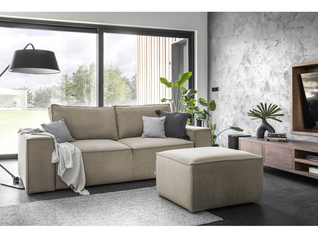 4-seater convertible sofa in soft beige perlite fabric, Meublori 260cm
