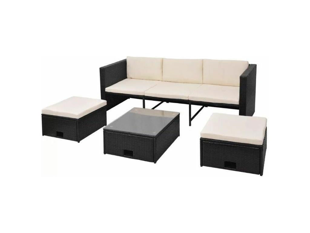 Laviecasa YMEW03183 Black Wicker Resin Garden Furniture Set with 1 Sofa and Storage