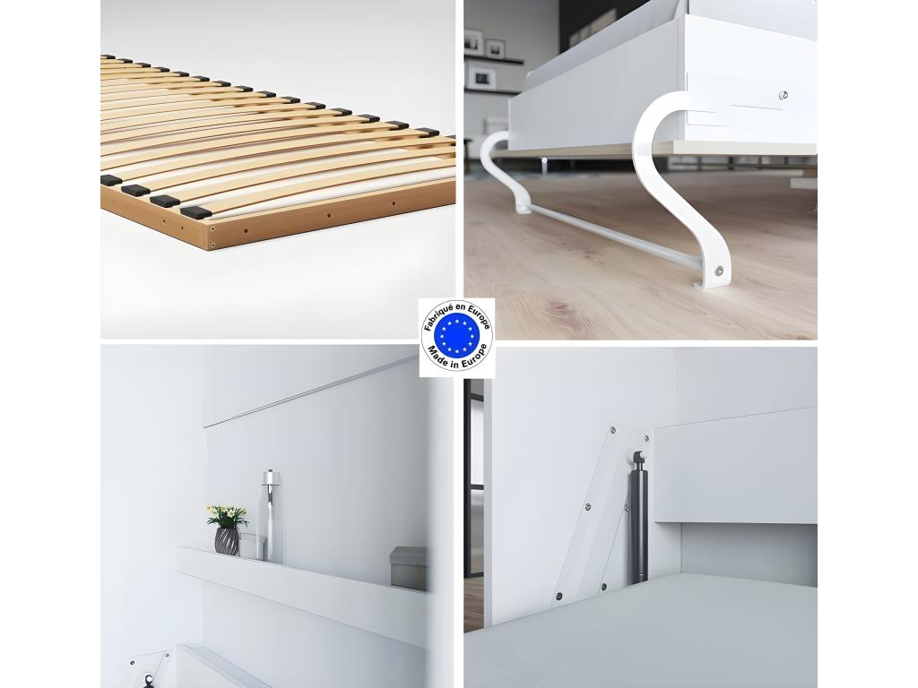 Wall-Mounted Murphy Bed 90x200cm Vertical Folding Bed Wall Bed Furniture White/Oak Furniture