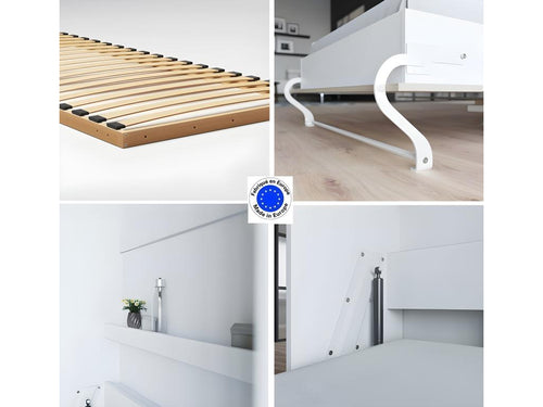 Wall-Mounted Murphy Bed 90x200cm Vertical Folding Bed Wall Bed Furniture White/Oak Furniture