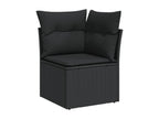 11-piece garden furniture set with cushions, black woven resin