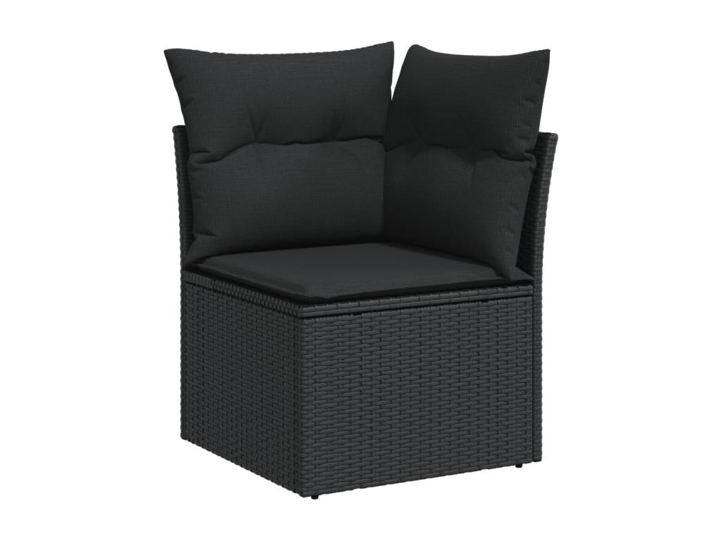 11-piece garden furniture set with cushions, black woven resin