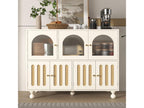 Elegant white sideboard with rainbow glass, 120cm diameter x 90cm high