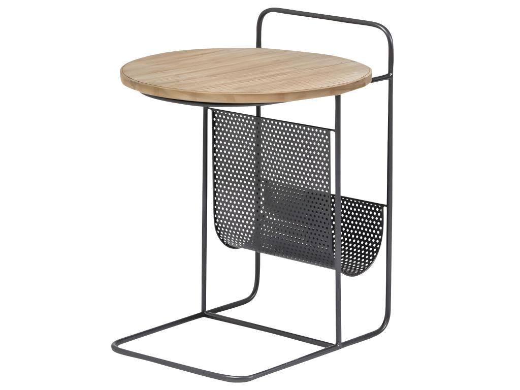 Meublori pine wood and metal side table