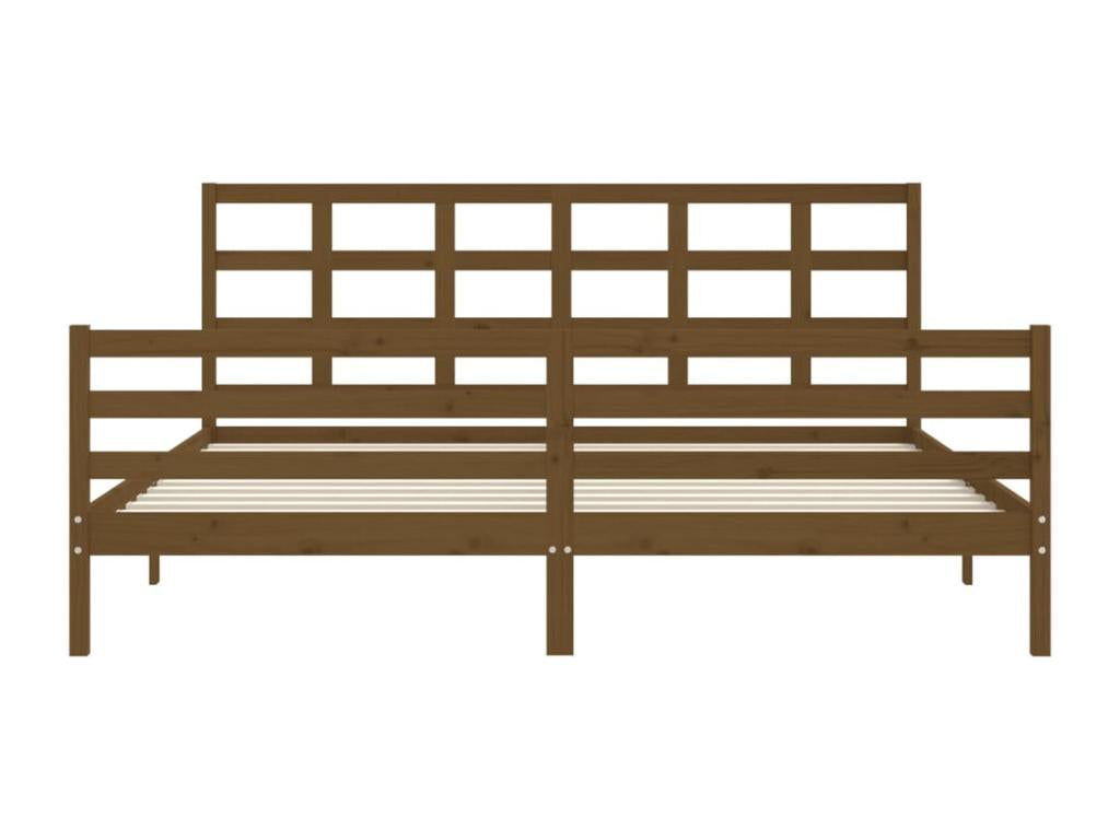 Bed frame with headboard, honey brown, 200x200 cm, solid wood