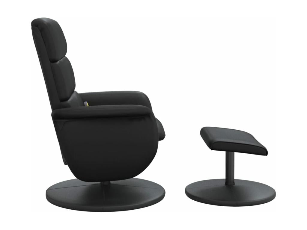 Reclining massage chair with black faux leather footrest
