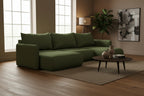 Panoramic corner sofa bed in chenille fabric - bottle green - Meublori