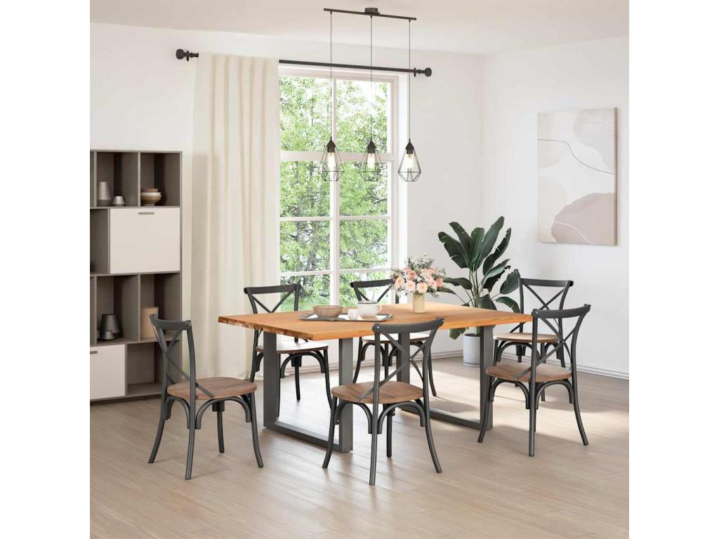 Rectangular light brown solid oak wood dining table