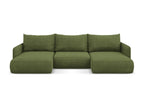 Panoramic corner sofa bed in chenille fabric - bottle green - Meublori