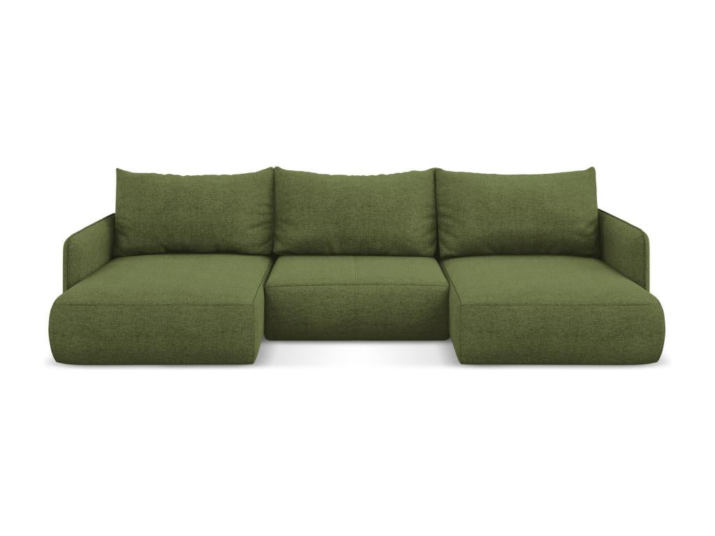 Panoramic corner sofa bed in chenille fabric - bottle green - Meublori