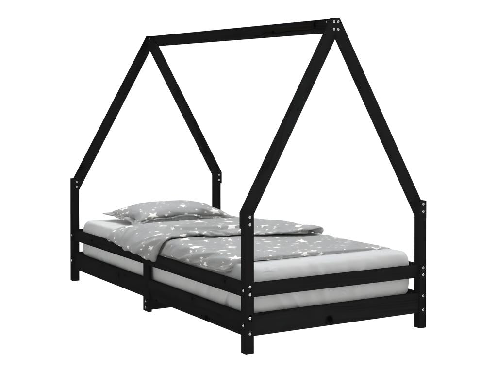 Black children's bed frame 90x190 cm solid pine wood