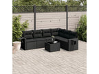 7-piece garden furniture set with cushions, black woven resin