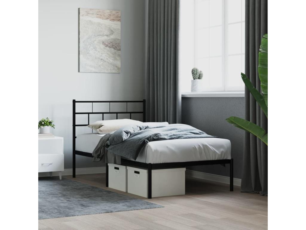 Metal bed frame with black headboard 80x200