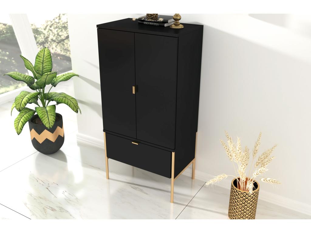 Elegant black Meublori tall sideboard on gold legs / 60 cm
