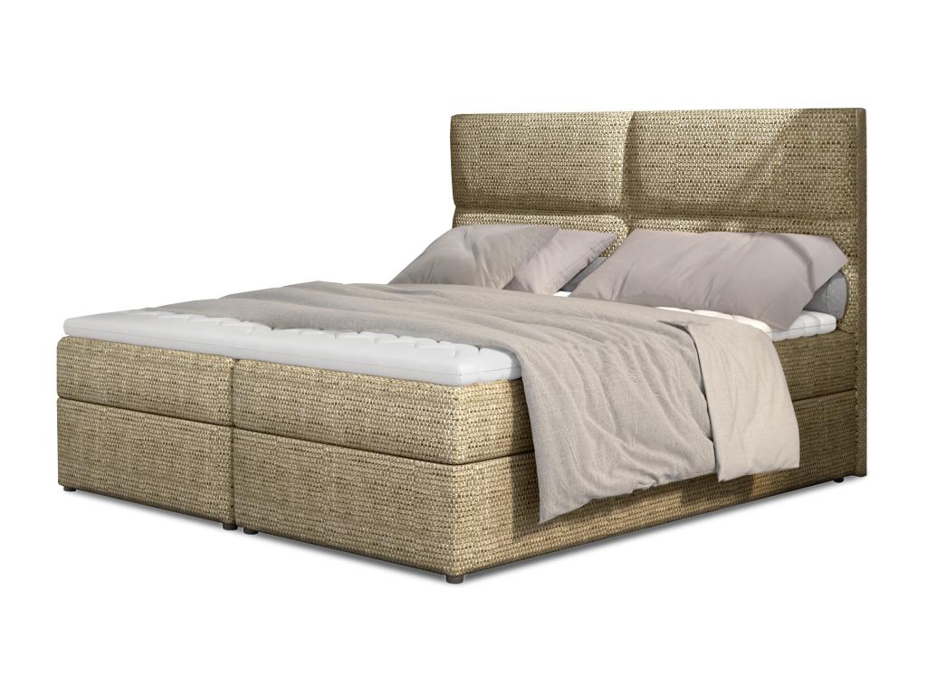 Continental bed upholstered in light beige mottled fabric, Meublori-160x200
