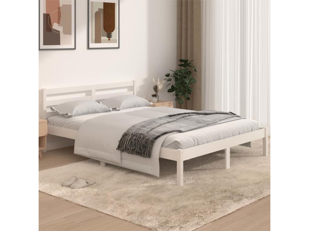 Bed frame Solid pine wood 140x190 cm White