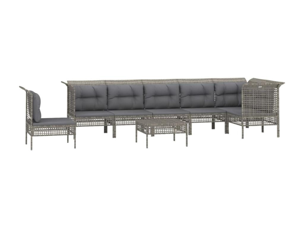 8-piece garden furniture set with cushions, grey woven resin