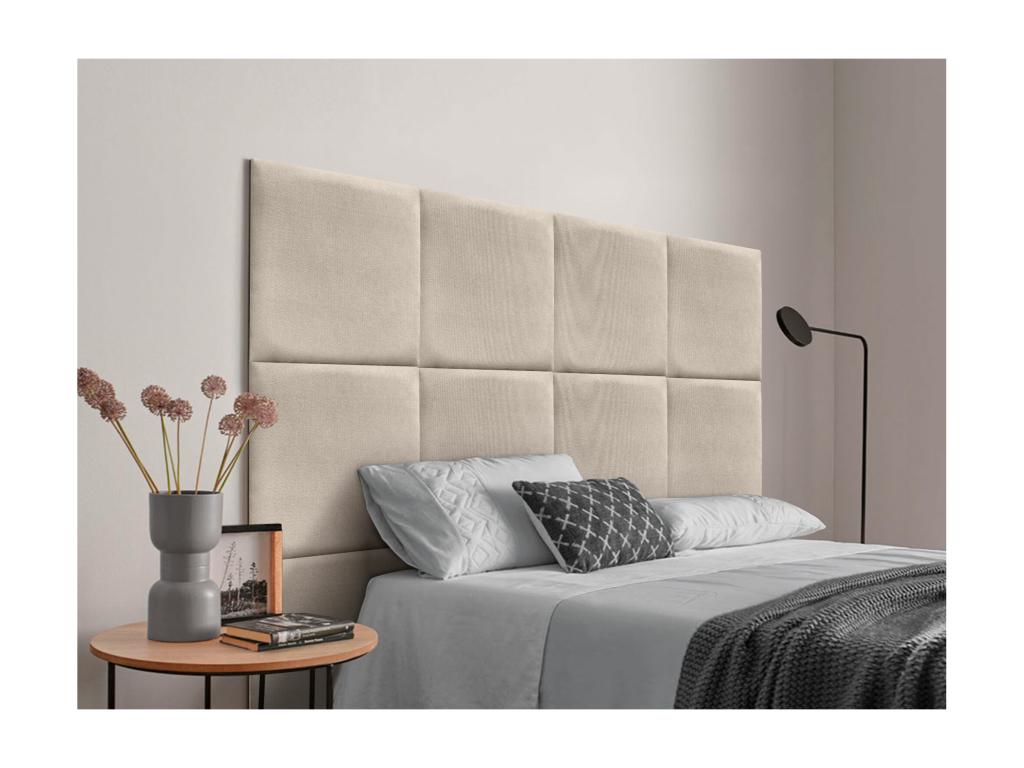 Meublori Aqualine fabric upholstered headboard composed of interchangeable self-adhesive bed panels for a luxury bedroom, Beige, 120 cm
