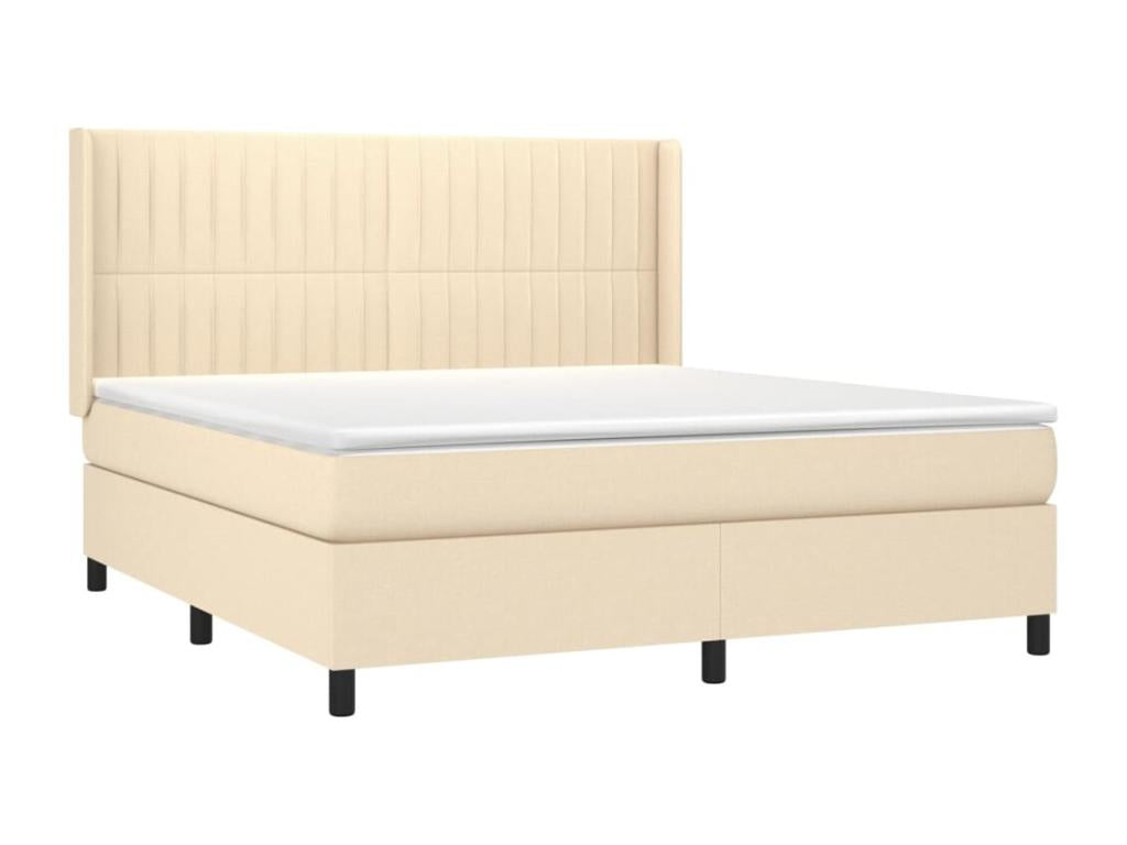 Upholstered bed base with mattress, Cream, 180x200 cm, Fabric