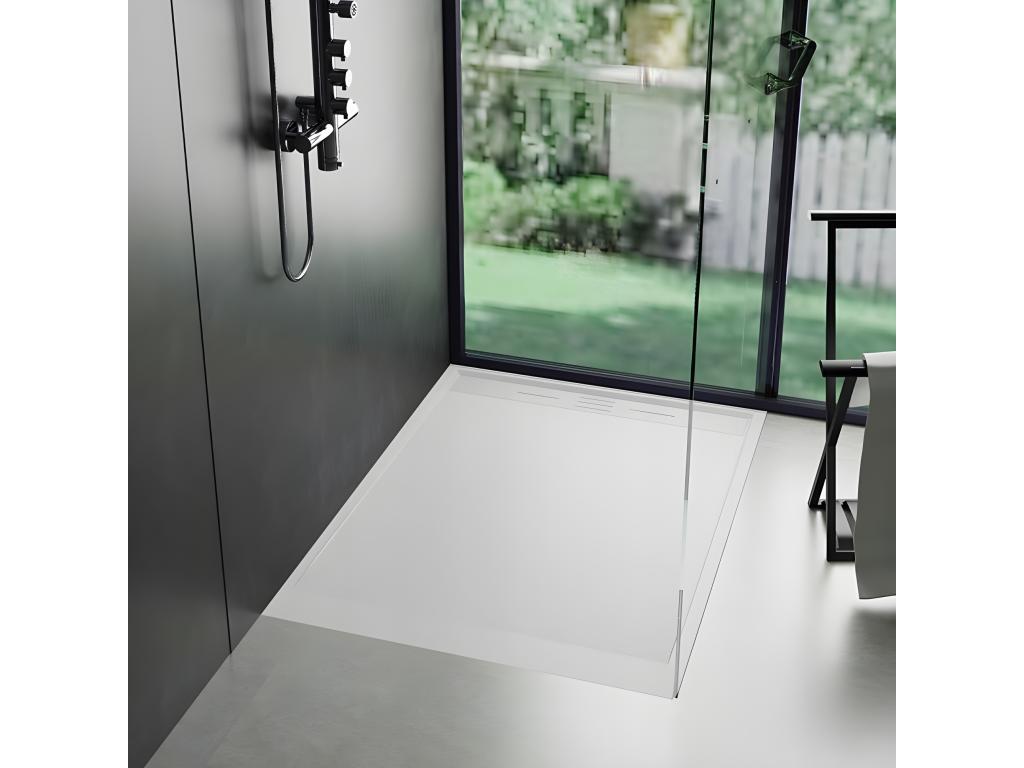 Resin Shower Tray 120x80 Slate Style White - Meublori