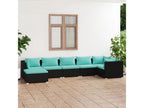 7-piece garden furniture set with cushions, black woven resin