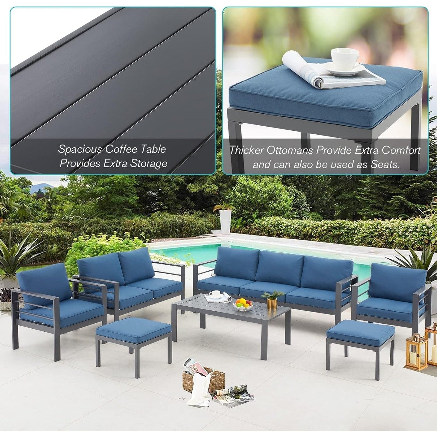 AECOJOY 7 Pieces Aluminum Patio Furniture Set Outdoor Conversation Set