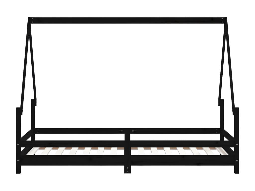 Black children's bed frame 90x190 cm solid pine wood