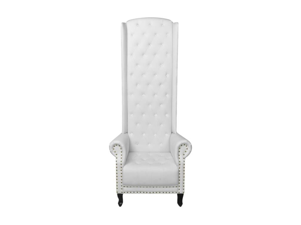 White faux leather high-back chair