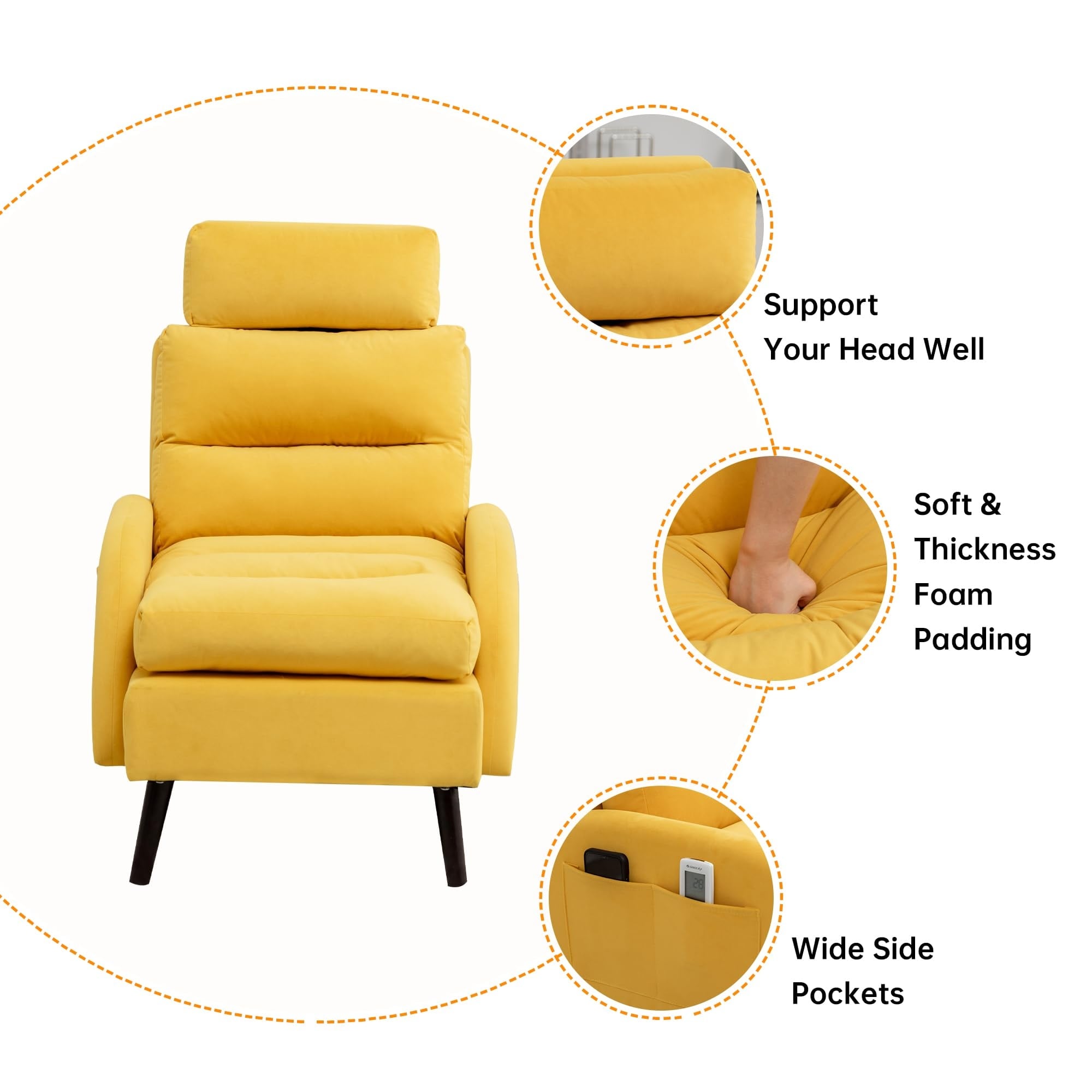 HOMYKA Accent Lounge Chair with Adjustable Backrest Storage Ottoman