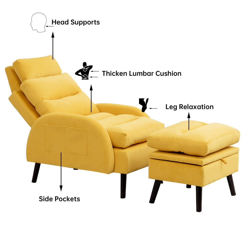 HOMYKA Accent Lounge Chair with Adjustable Backrest Storage Ottoman