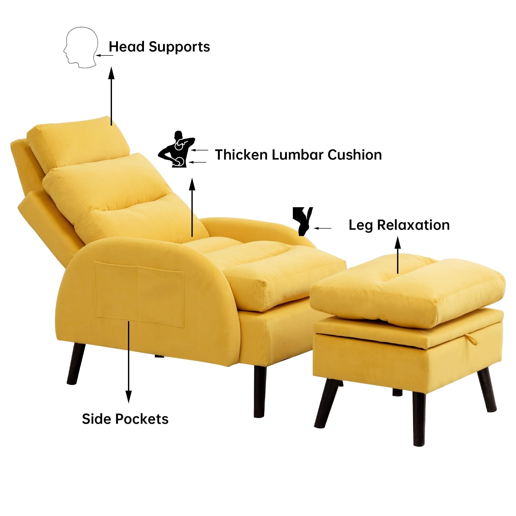 HOMYKA Accent Lounge Chair with Adjustable Backrest Storage Ottoman