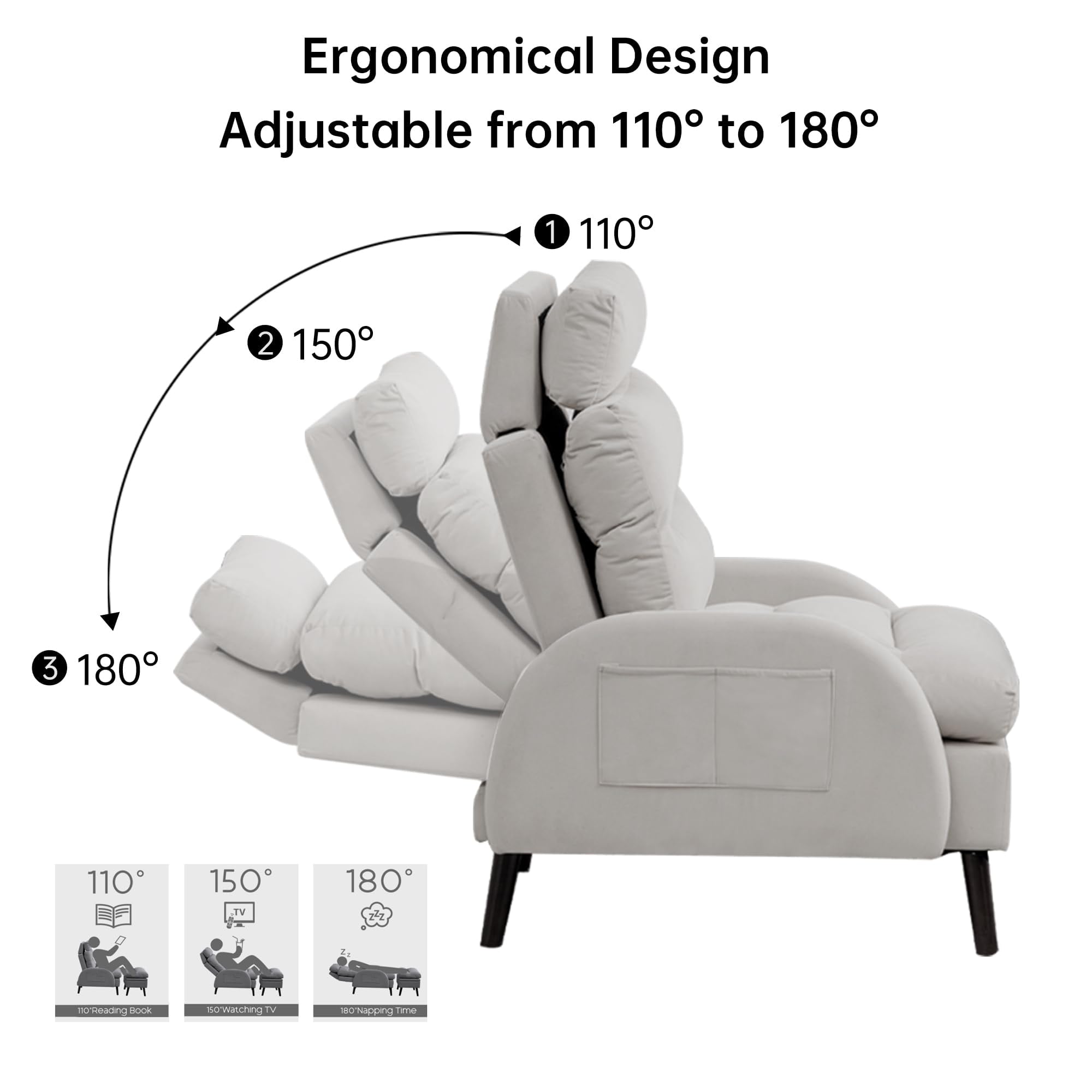 HOMYKA Accent Lounge Chair with Adjustable Backrest Storage Ottoman