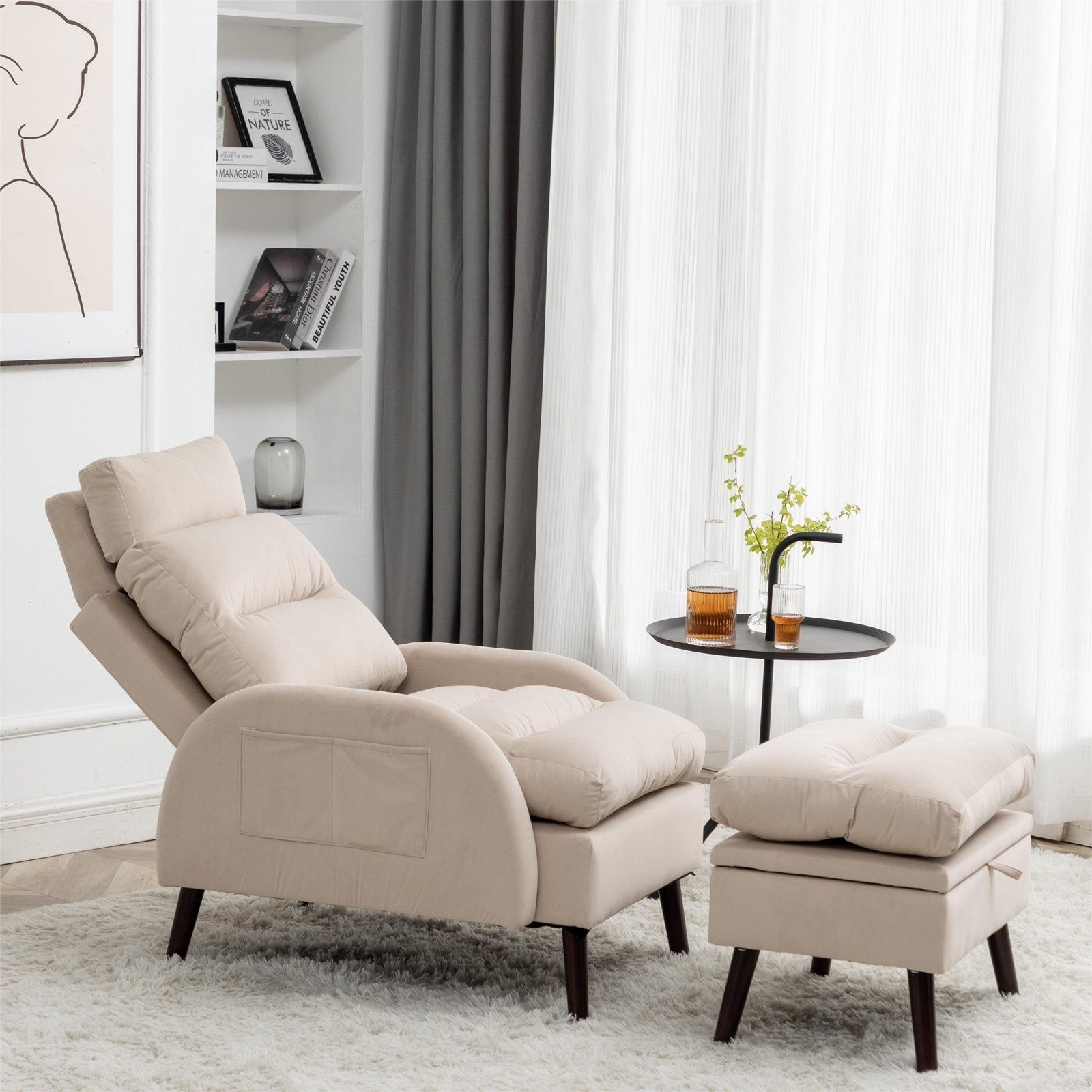 HOMYKA Accent Lounge Chair with Adjustable Backrest Storage Ottoman