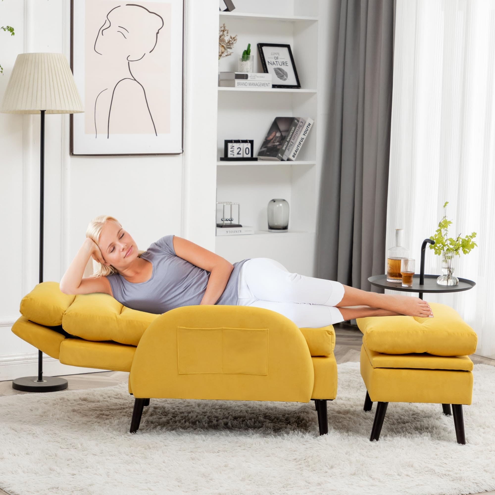 HOMYKA Accent Lounge Chair with Adjustable Backrest Storage Ottoman