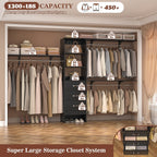 Rackcog 120'' Adjustable Closet Organizer with Drawers, Closet System with DIY Shelves for Reach-in and Walk-in Closet